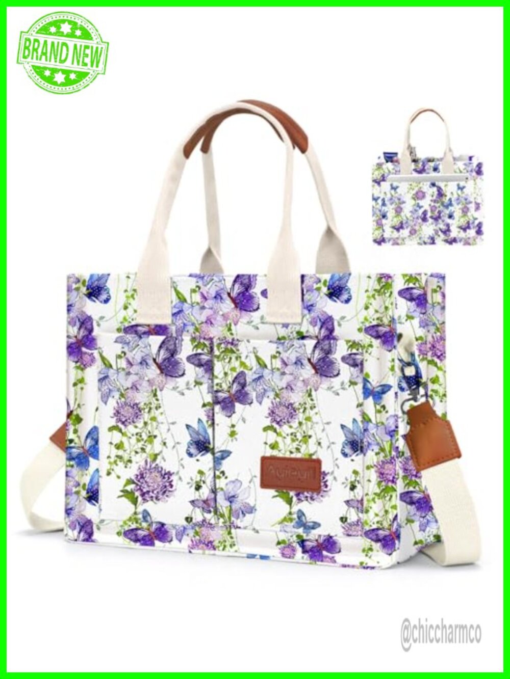 Canvas Tote Bag with Pockets Crossbody Shoulder Handbag for Work